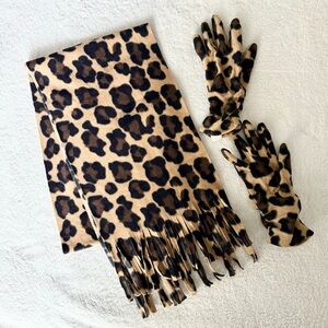 Old Navy Brown and Black Leopard Print Scarf and Gloves Set